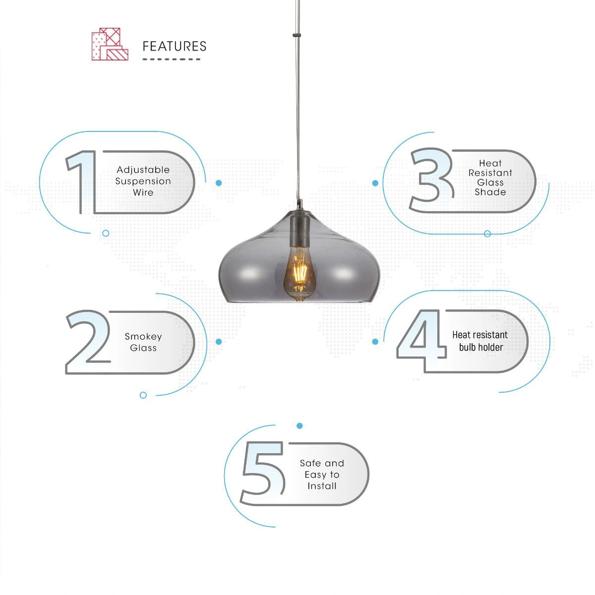 Close up shots of Smoky Glass India Dome Pendant Ceiling Light with E27 | TEKLED 150-15054