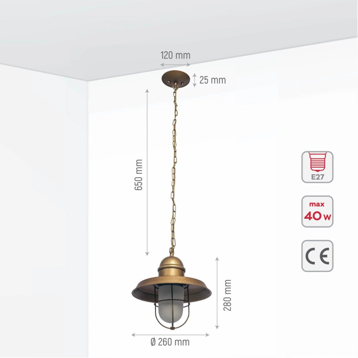 Size and specs of Bronze Metal Opal Glass Caged Step Pendant Ceiling Light with E27 | TEKLED 150-17100