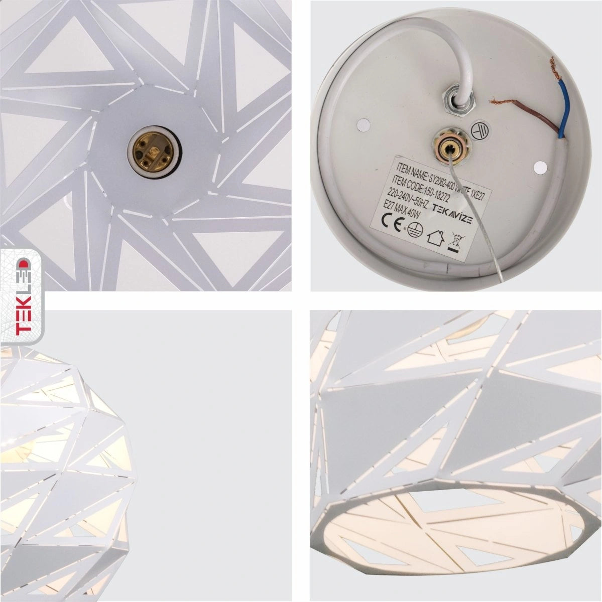 Detailed shots of White Metal Laser Cut Globe Pendant Light Jumbo with E27 Fitting | TEKLED 150-18272
