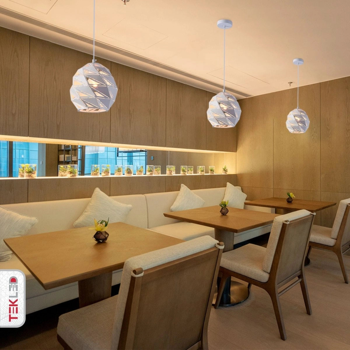 Indoor usage of White Metal Laser Cut Globe Pendant Light Small with E27 Fitting | TEKLED 150-18269