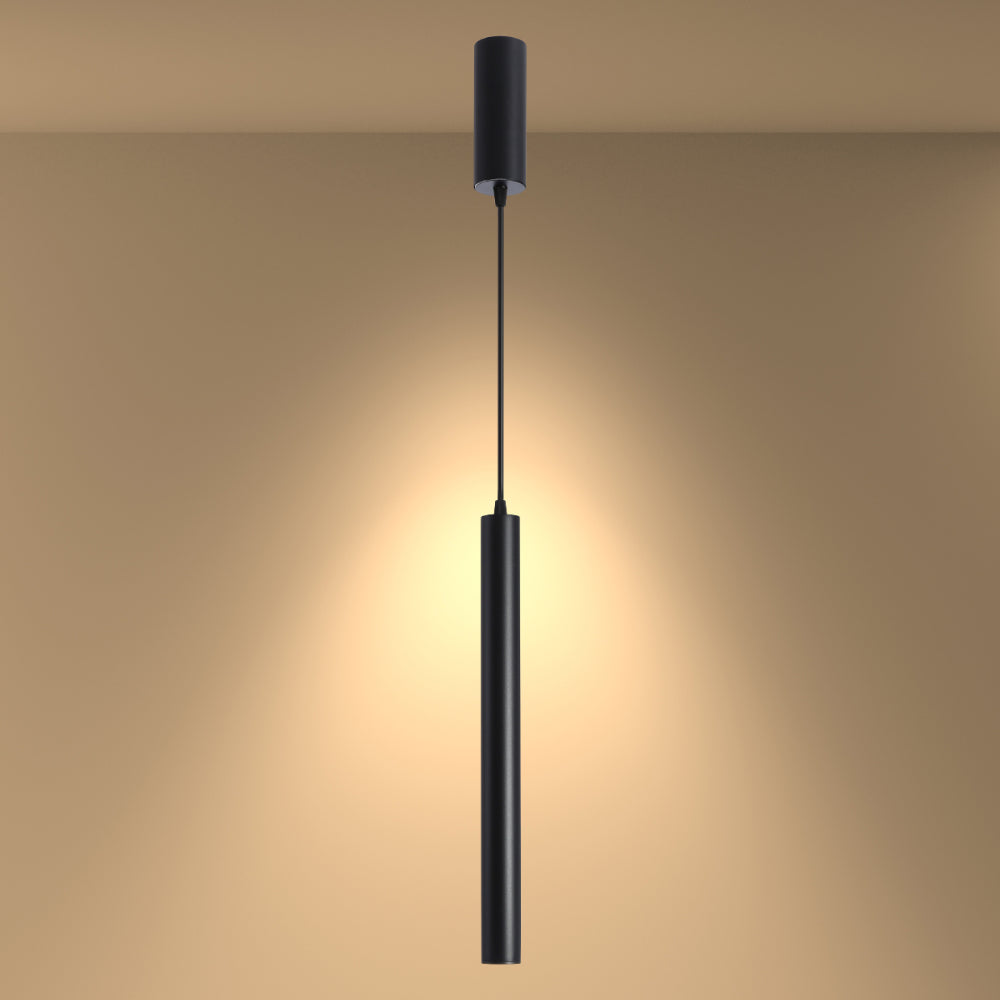 Lámpara de Techo Colgante Moderna con LED Integrado, Cilíndrica y Negra, Luz Descendente Suspendida