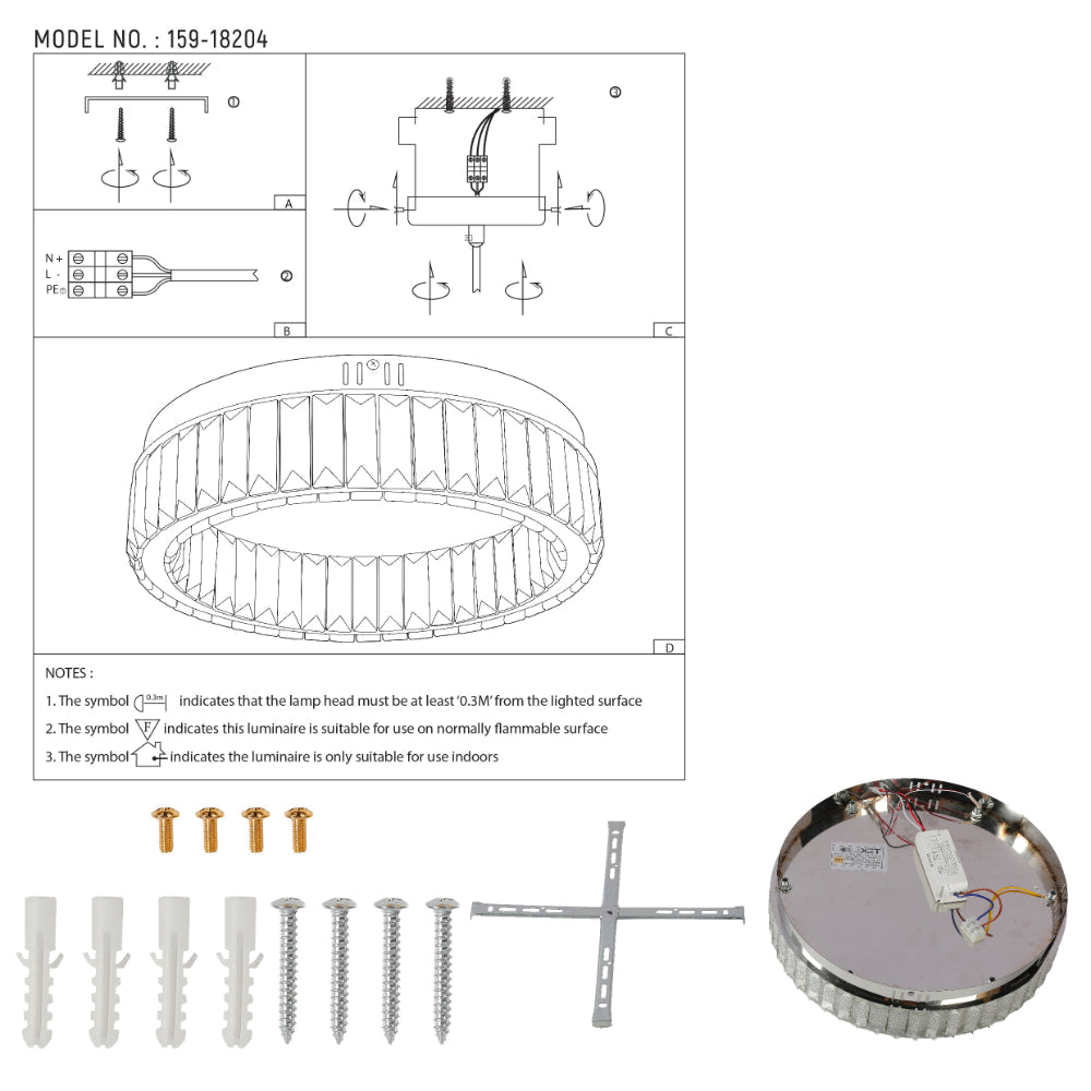 Lámpara de techo con anillo de cristal y acabado en cromo, perfecta para comedores modernos y elegantes, control remoto y luz en tres temperaturas.
