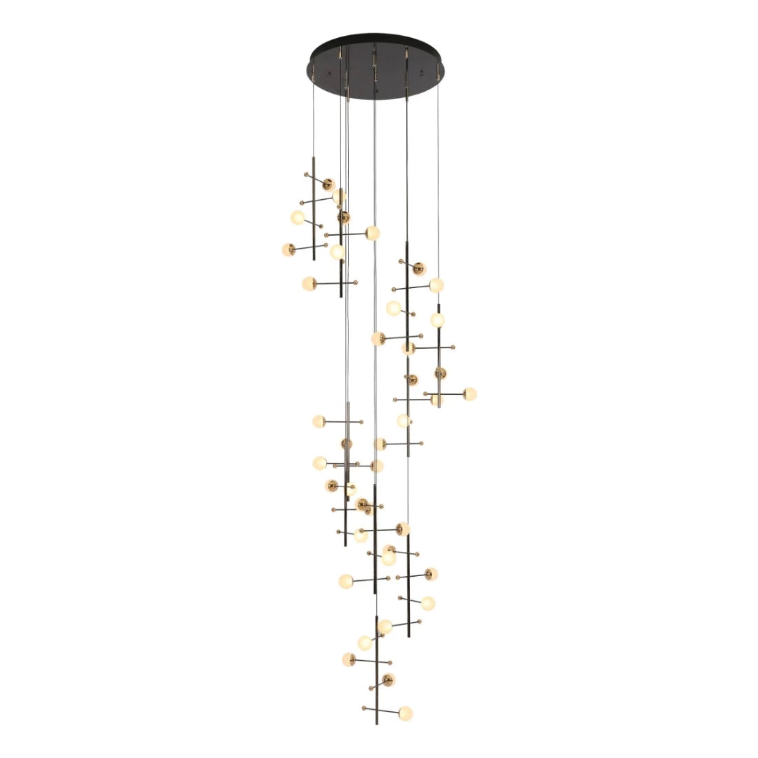 Lámpara de araña moderna de oro, ideal para iluminar salones amplios con decoración contemporánea y elegante.