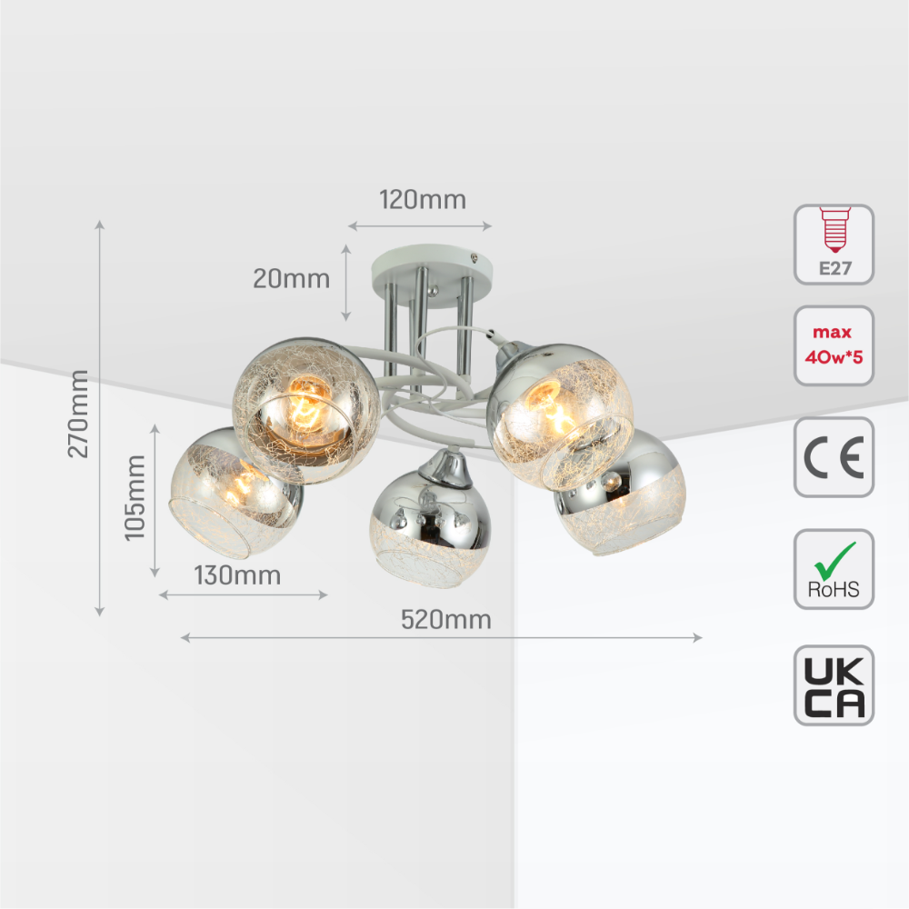 Luz de techo de cono de vidrio con espejo parcial, ideal para espacios modernos y decoraciones minimalistas.