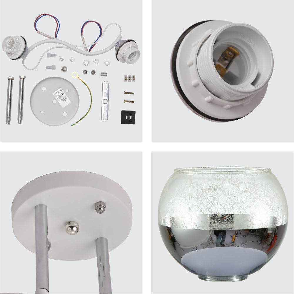 Luz de techo de vidrio cónico con espejo parcial, ideal para salas modernas y espacios contemporáneos. Diseño elegante y funcional.