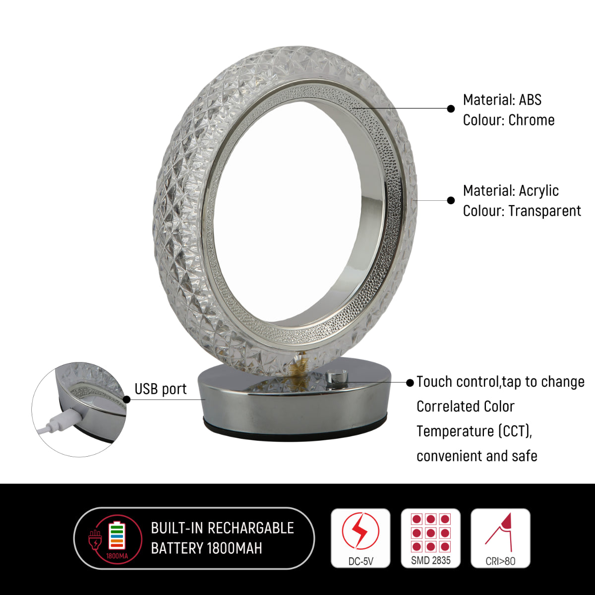 Primer plano de una lámpara LED en forma de anillo, ideal para oficinas modernas y decoraciones contemporáneas.