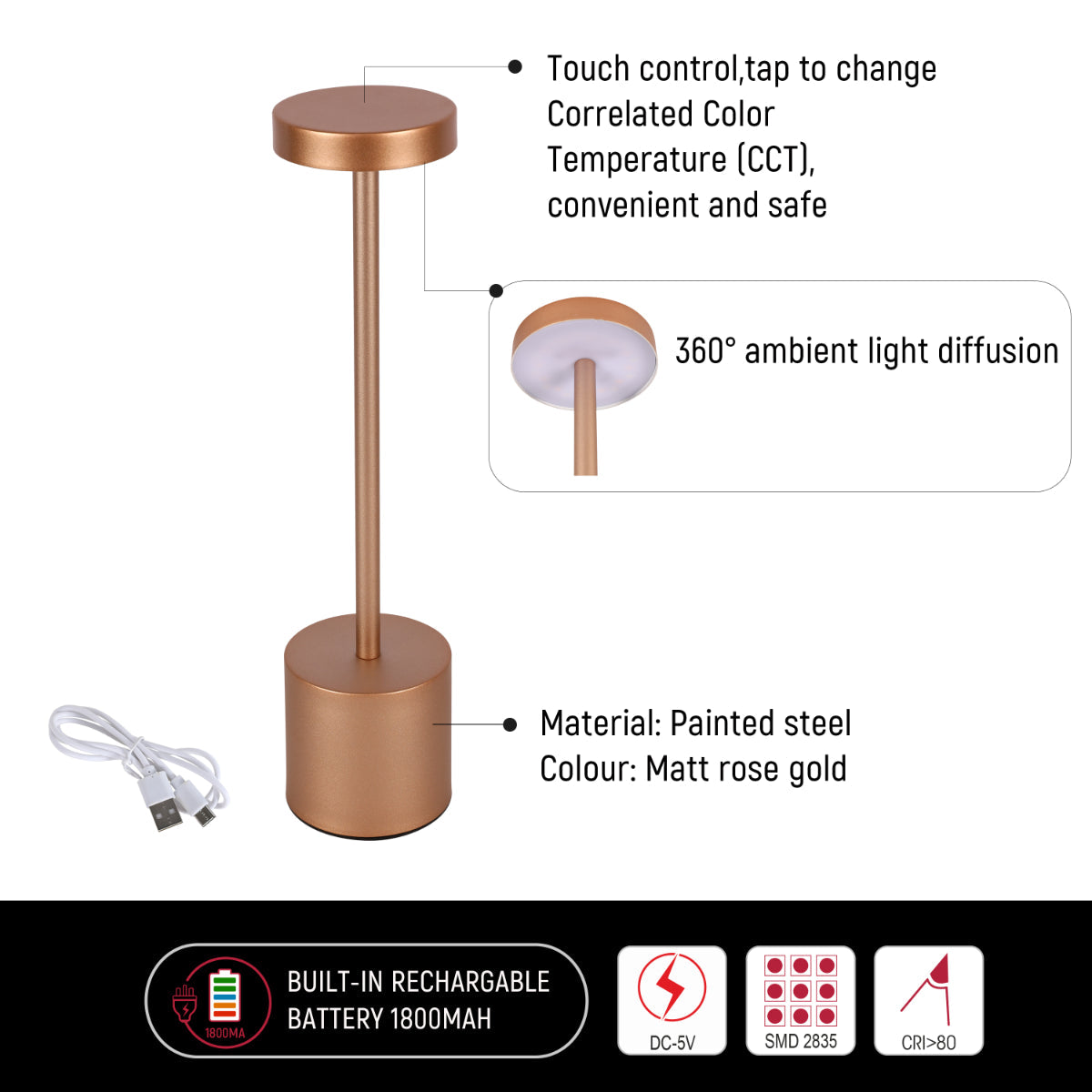 Primer plano de lámpara de columna LED portátil con control CCT, ideal para oficinas modernas y decoraciones minimalistas.