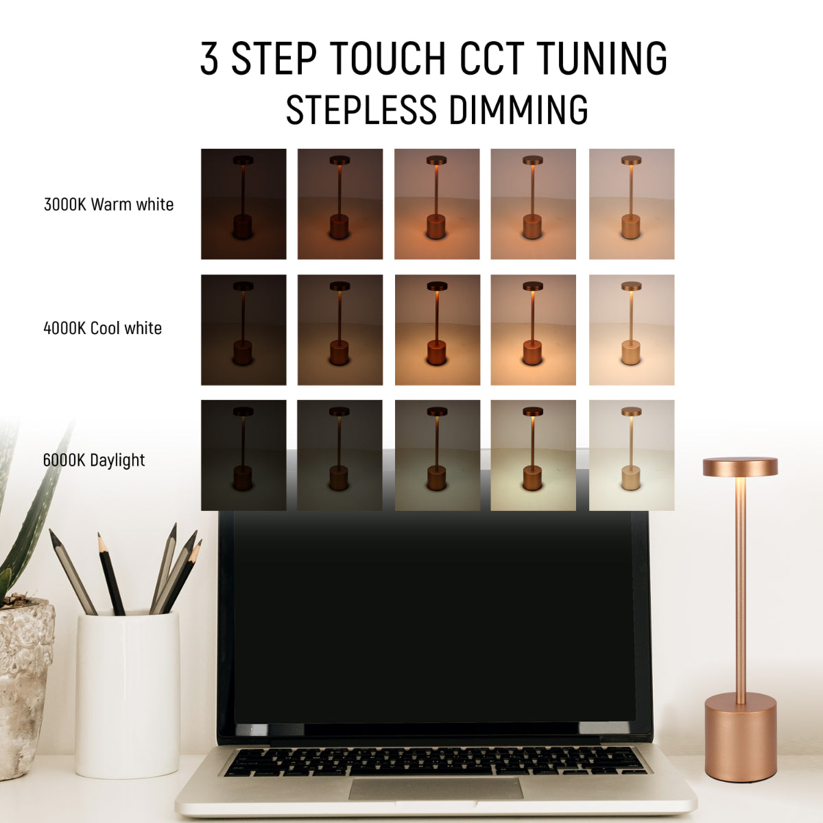 Lámpara de columna LED portátil con control CCT, perfecta para oficinas modernas y espacios de trabajo luminosos.