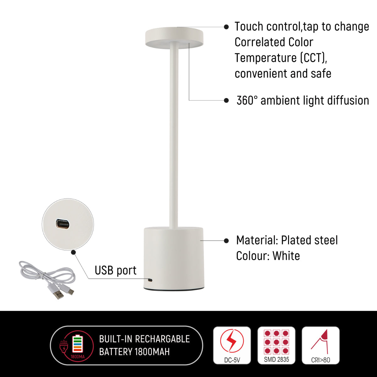 Detalle de la lámpara de columna LED portátil con control CCT, perfecta para espacios modernos y versátiles con estilo contemporáneo.
