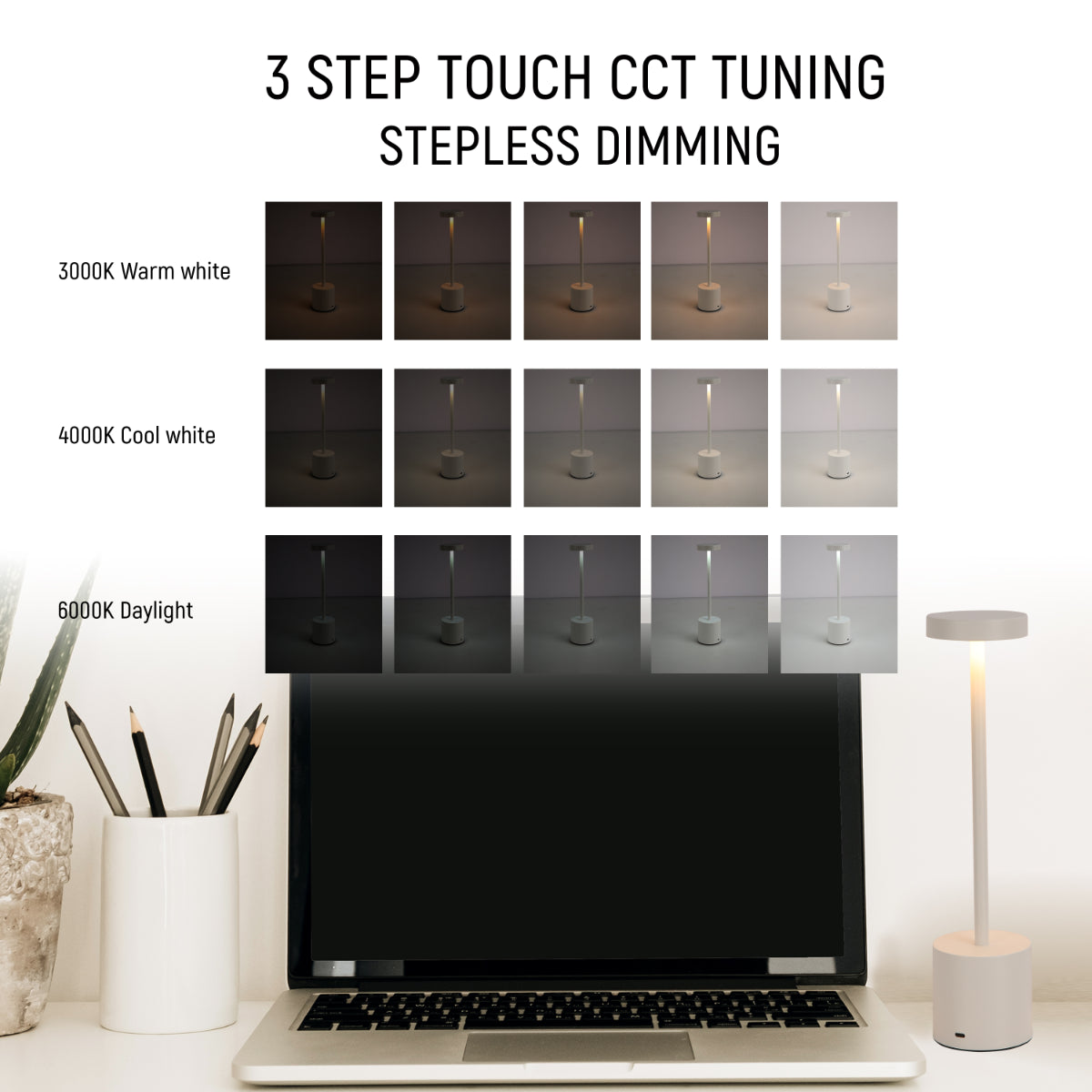 Lámpara columna LED portátil con control CCT, perfecta para oficinas y decoraciones modernas.