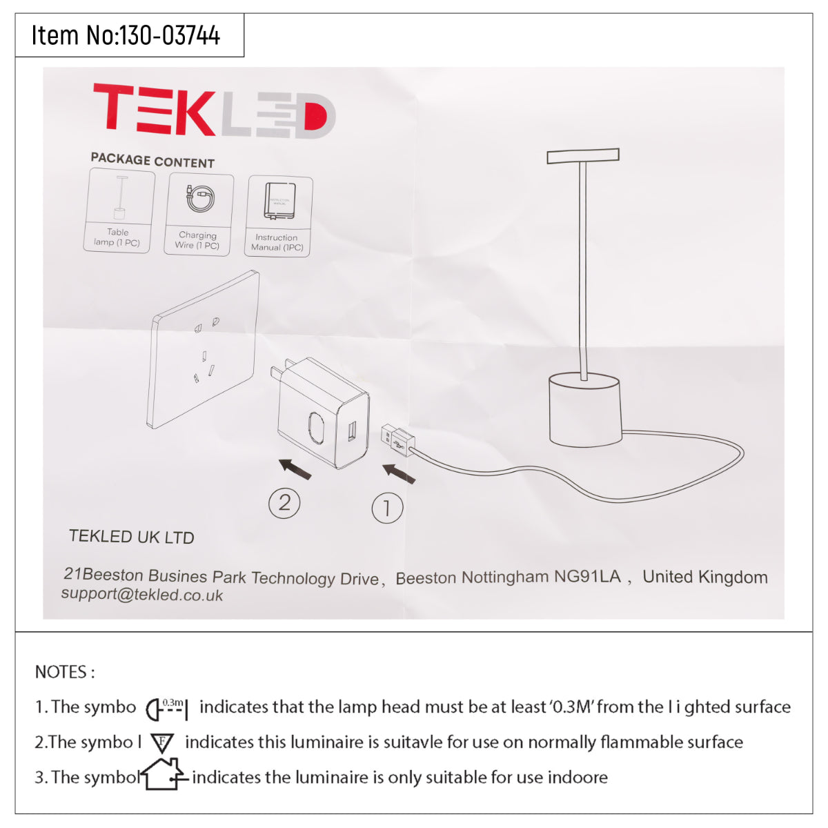 Dibujo técnico de lámpara de columna LED portátil con control CCT, mostrando medidas y detalles de instalación para espacios modernos.