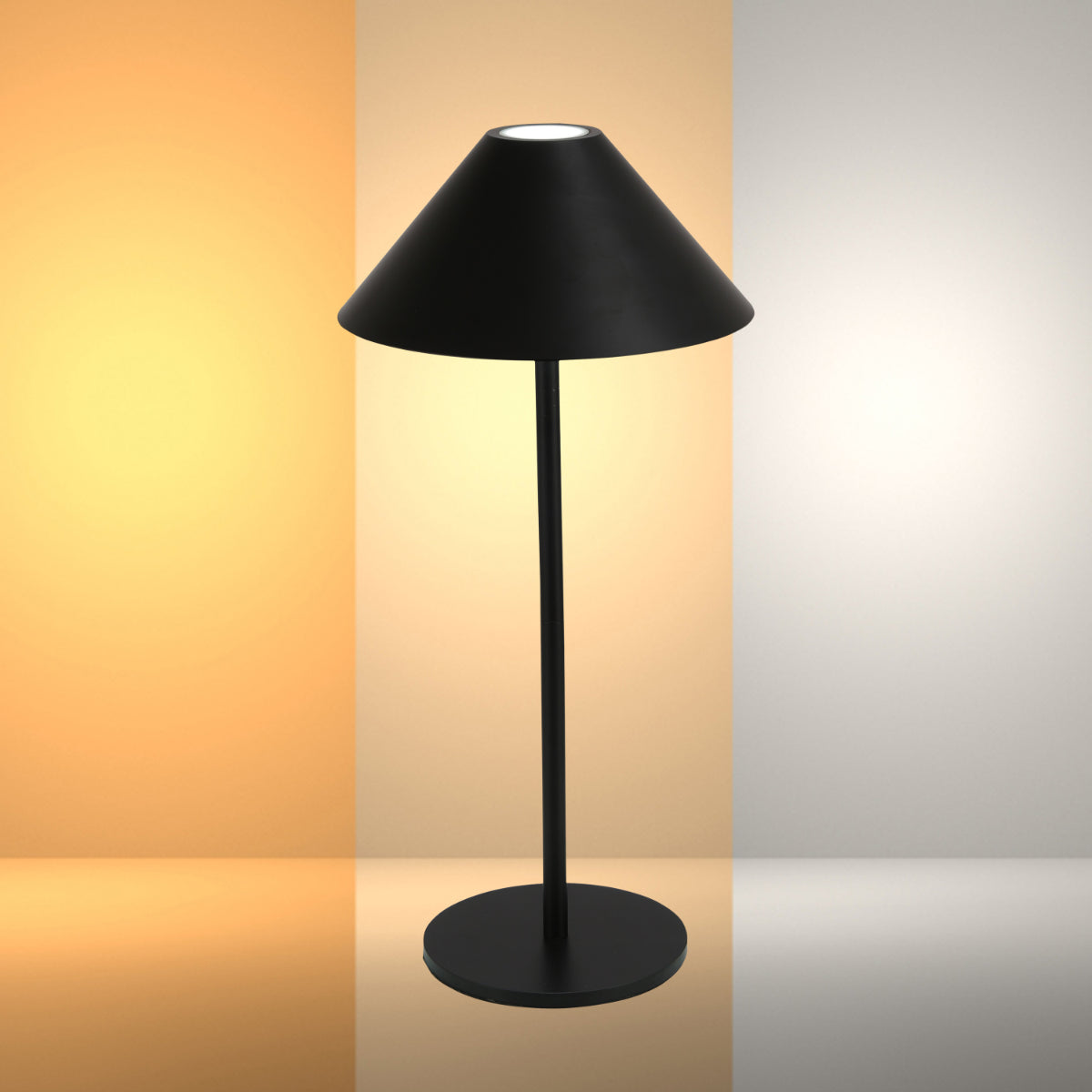 Lámpara LED de cono recargable, perfecta para oficinas modernas, ofrece luz versátil para espacios de trabajo y estudio.