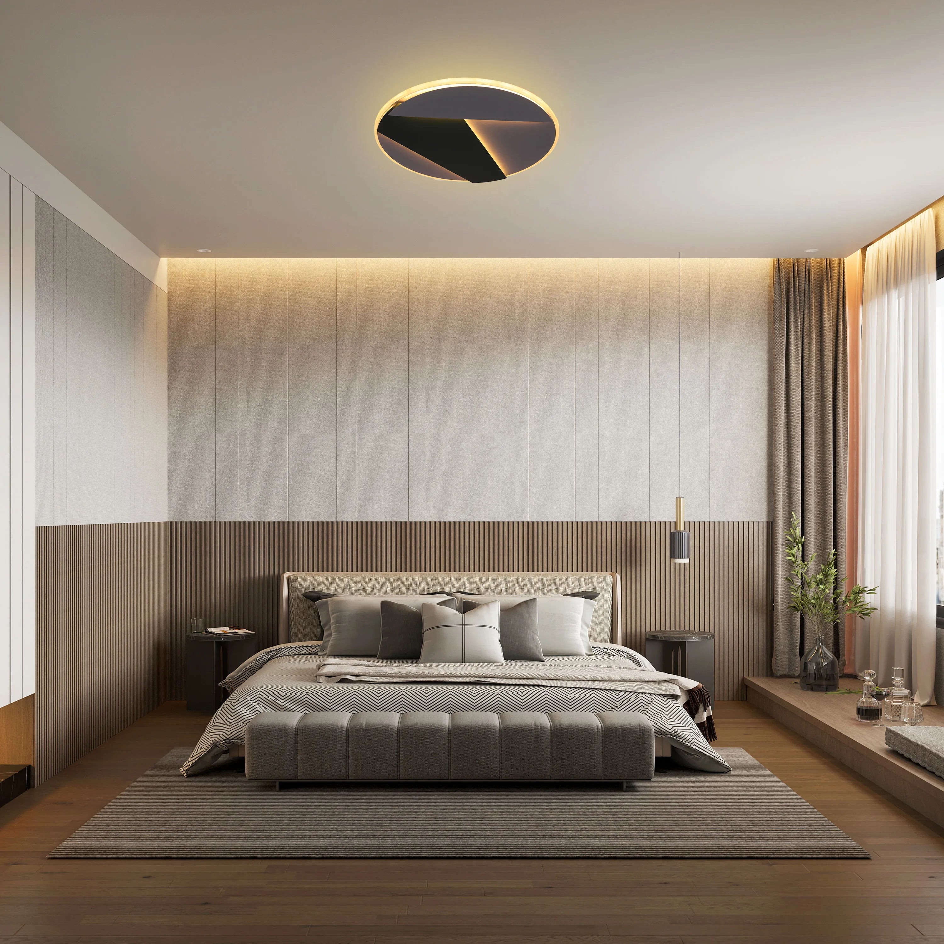 Lámpara de Techo LED en Capas con Iluminación Oculta, Montaje al Ras