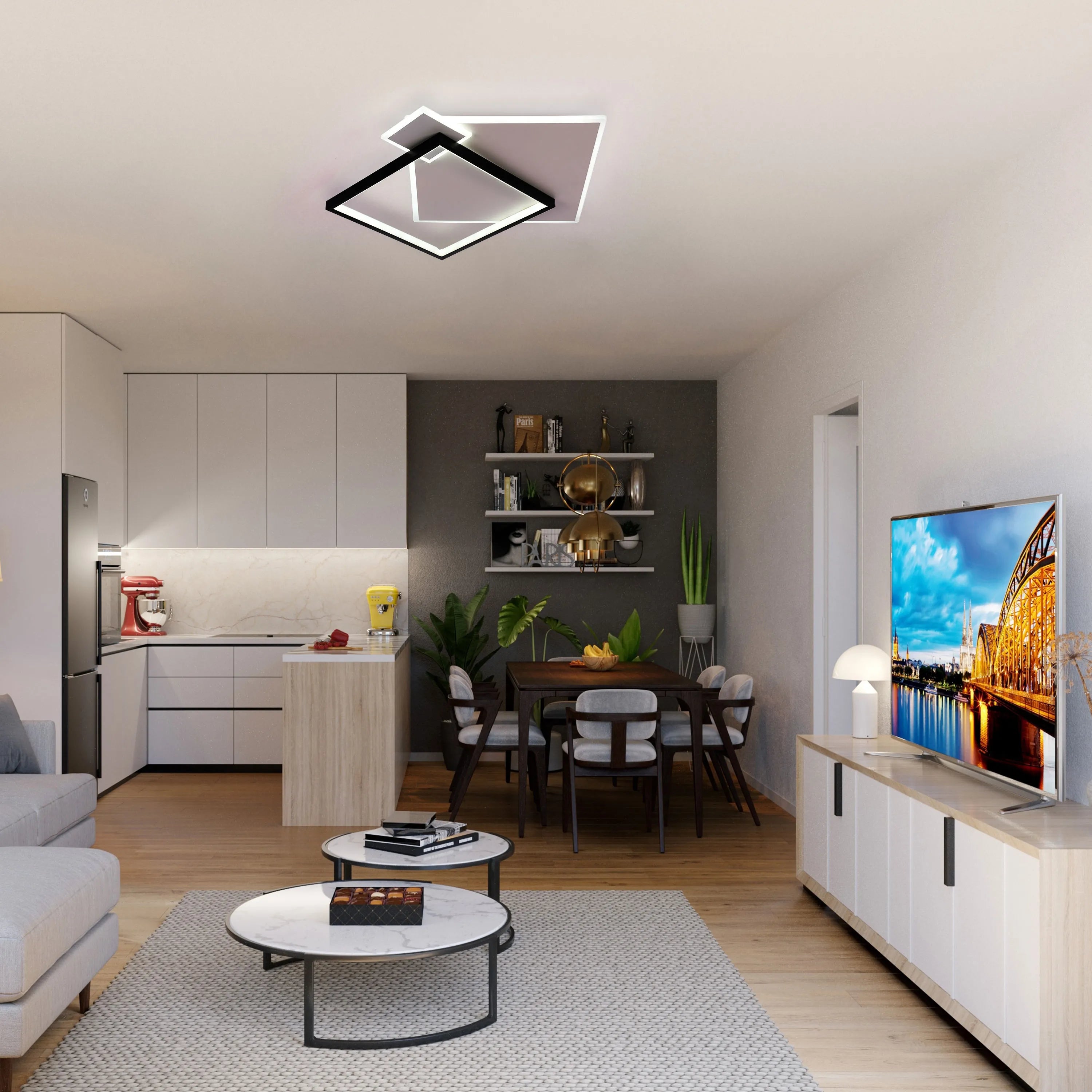 Lámpara de Techo LED Cuadrada en Capas, CCT, 40W, Negro y Blanco