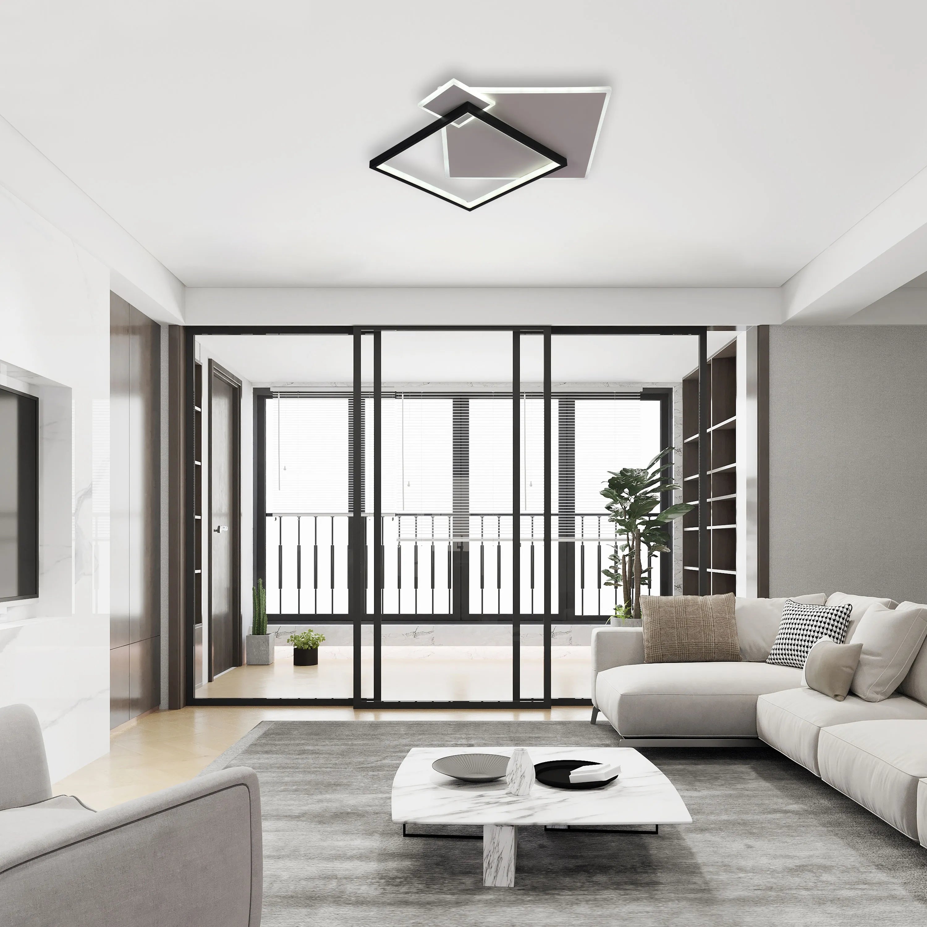 Lámpara de Techo LED Cuadrada en Capas, CCT, 40W, Negro y Blanco