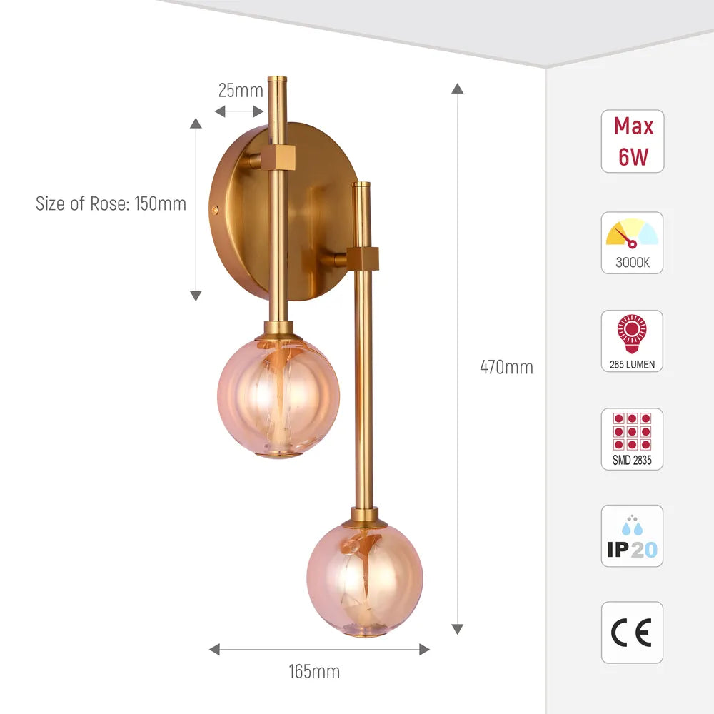 Size and technical specs of the LED Wall Light 39308-2A Clear Glass 3000K(TEKLED)-151-20048-151-20048