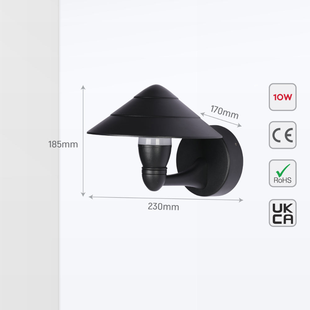 Luz de pared LED en forma de hongo negro, ideal para patios modernos y exteriores contemporáneos.