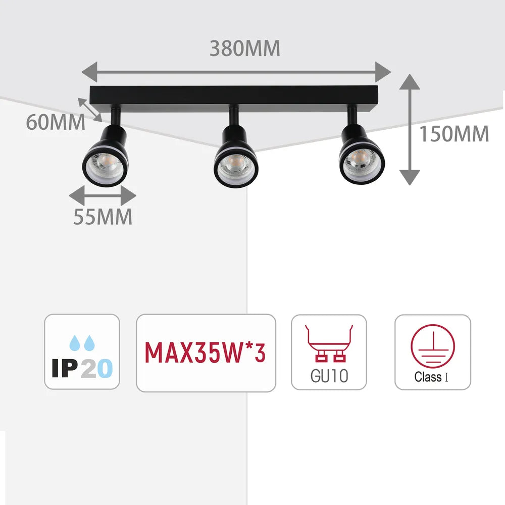Tamaño y especificaciones técnicas del Luma Cylindro GU10 Spotlight Fixture-172-03212