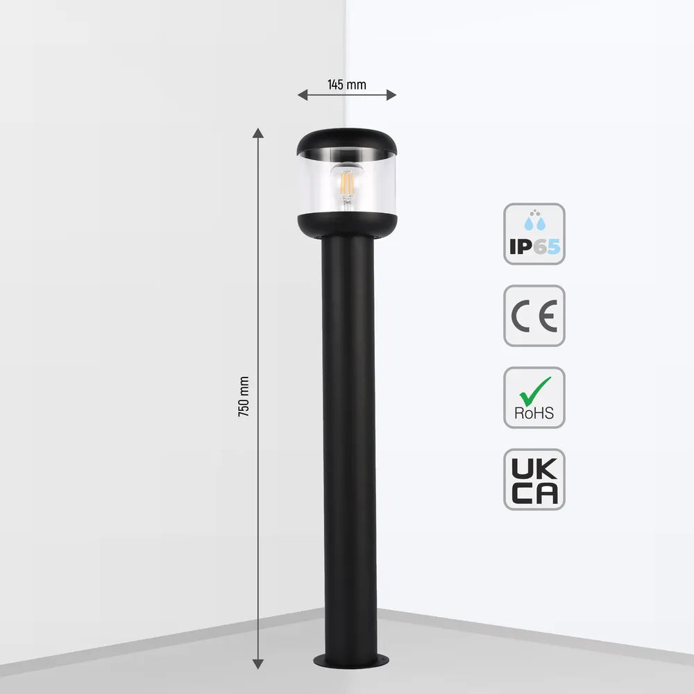 Tamaño y especificaciones técnicas de la Luz de Bolardo Exterior LunaVista Negro E27-257-03064