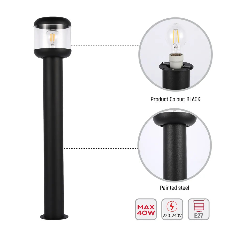 Detalles de la Lámpara Bollard Exterior LunaVista Negro E27-257-03064