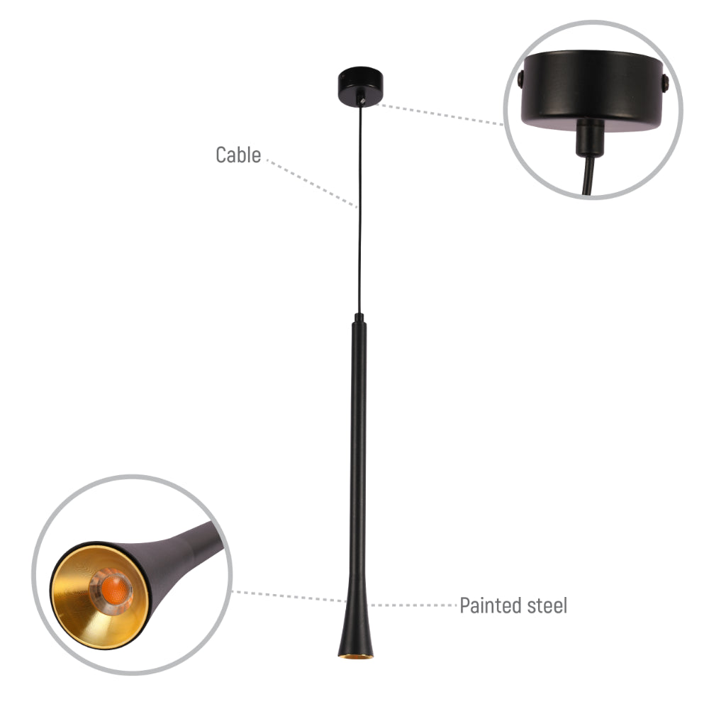 Lámpara colgante LED de 5W en bronce y negro, ideal para comedores con estilo moderno y elegante.