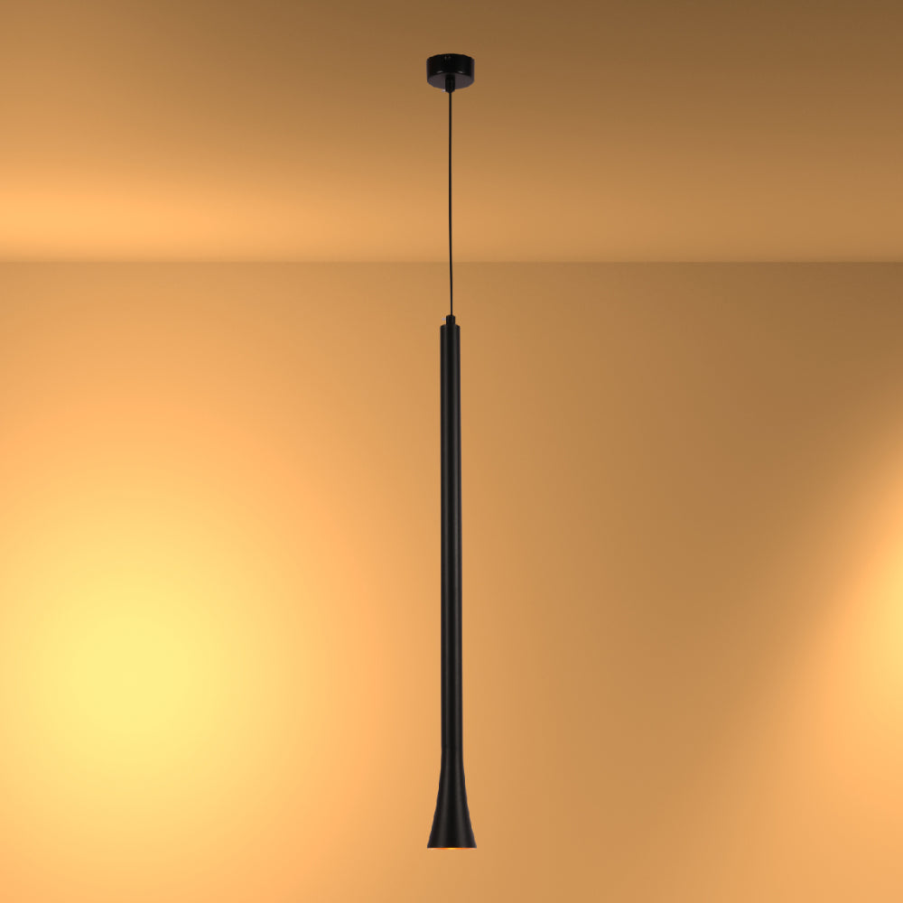 Luz colgante LED de 5W en acabado negro y bronce, perfecta para iluminar cocinas modernas y comedores elegantes.