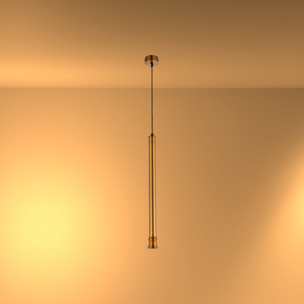 Luz colgante LED negra y bronce de 5W, perfecta para iluminar cocinas en decoraciones modernas.