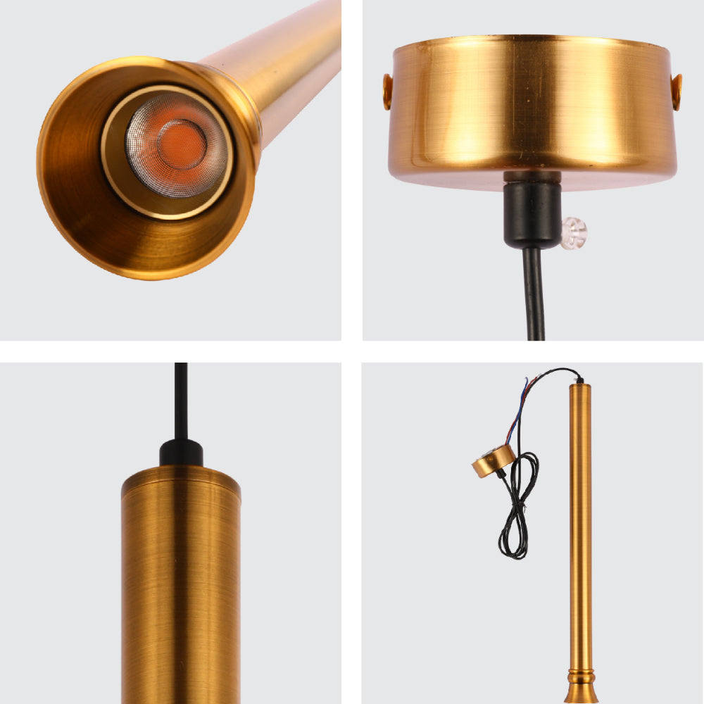 Luz colgante LED orientable de diseño elegante en negro y bronce, ideal para comedores con estilo moderno.