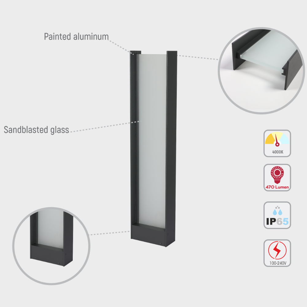 Luz de camino LED exterior con diseño moderno, ideal para jardines y caminos en decoraciones contemporáneas.