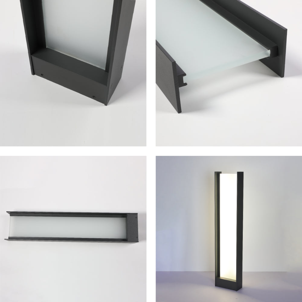 Luz de camino LED para exteriores con diseño minimalista, ideal para jardines y espacios al aire libre contemporáneos.