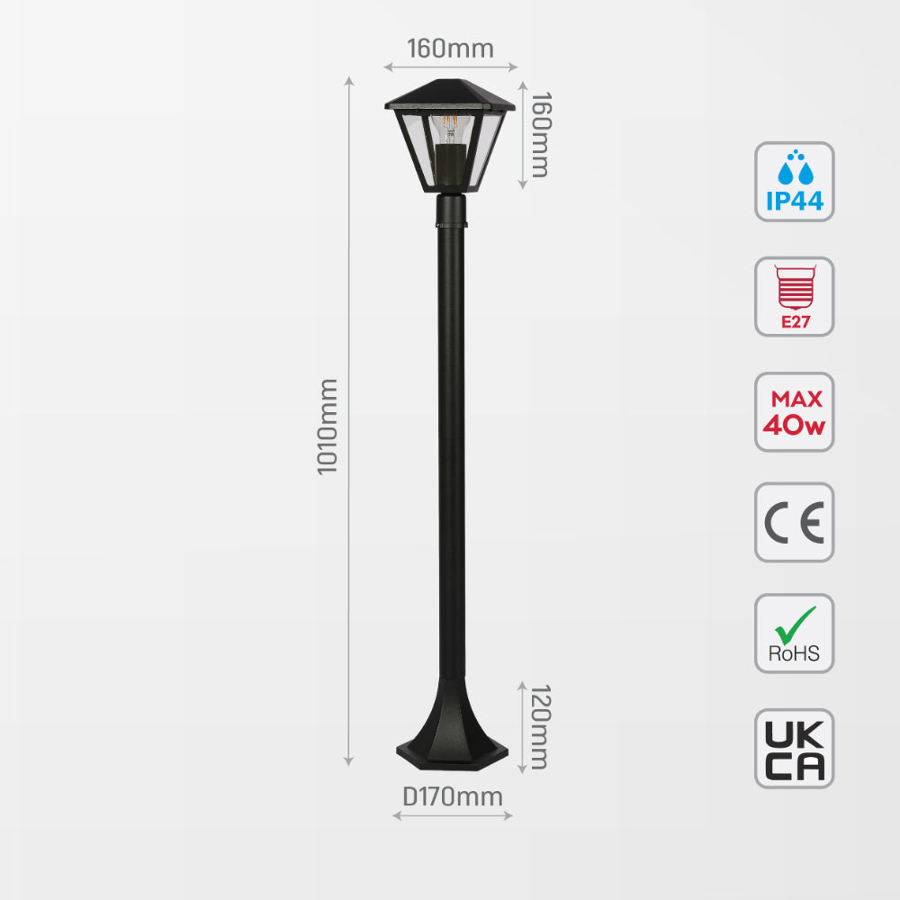 Bollard de jardín negro para exteriores, ideal para iluminar senderos en espacios exteriores modernos y minimalistas.