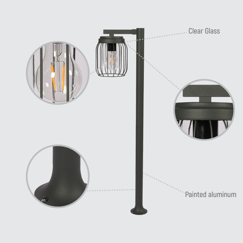Luz de bolardo de jardín en gris oscuro, ideal para iluminar senderos en exteriores con un estilo contemporáneo y elegante.