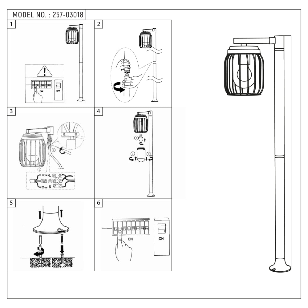 Luz de sendero exterior en bola, ideal para jardines y espacios al aire libre, con diseño moderno y acabado gris oscuro.