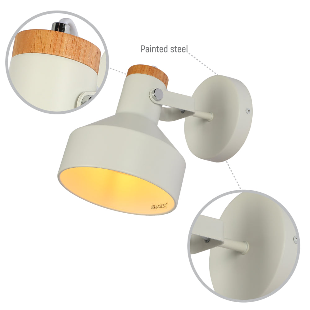 Luz de pared de madera nórdica, ideal para espacios modernos y acogedores, como salas de estar o dormitorios contemporáneos.