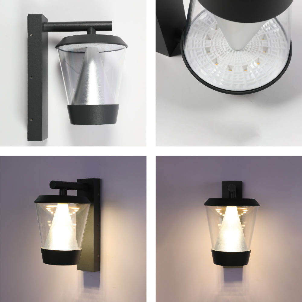 Lámpara de pared LED exterior, ideal para patios, con diseño moderno y resistente a la intemperie, aporta luz eficiente y elegante.