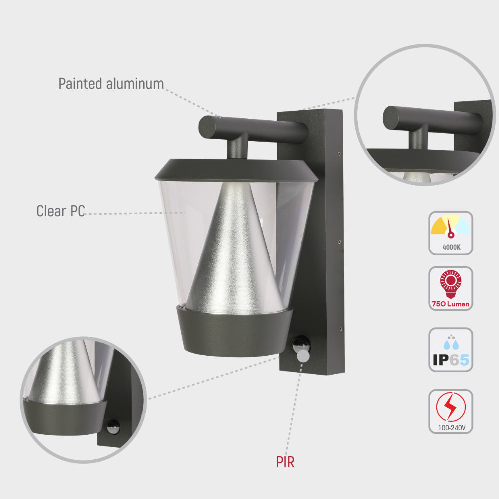 Lámpara de pared LED exterior con diseño moderno, ideal para jardines con decoración contemporánea y funcionalidad óptima.