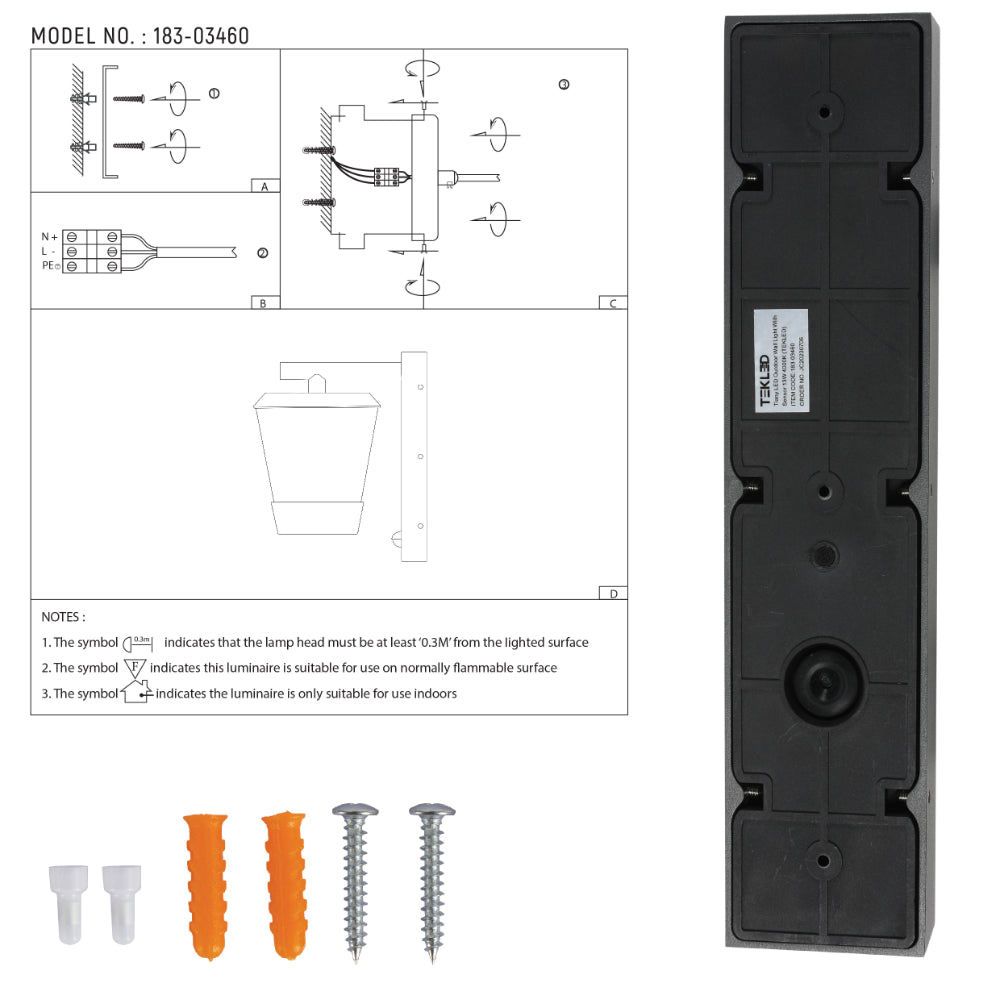 Lámpara de pared LED exterior, estilo moderno, ideal para iluminar entradas y patios con diseño contemporáneo.
