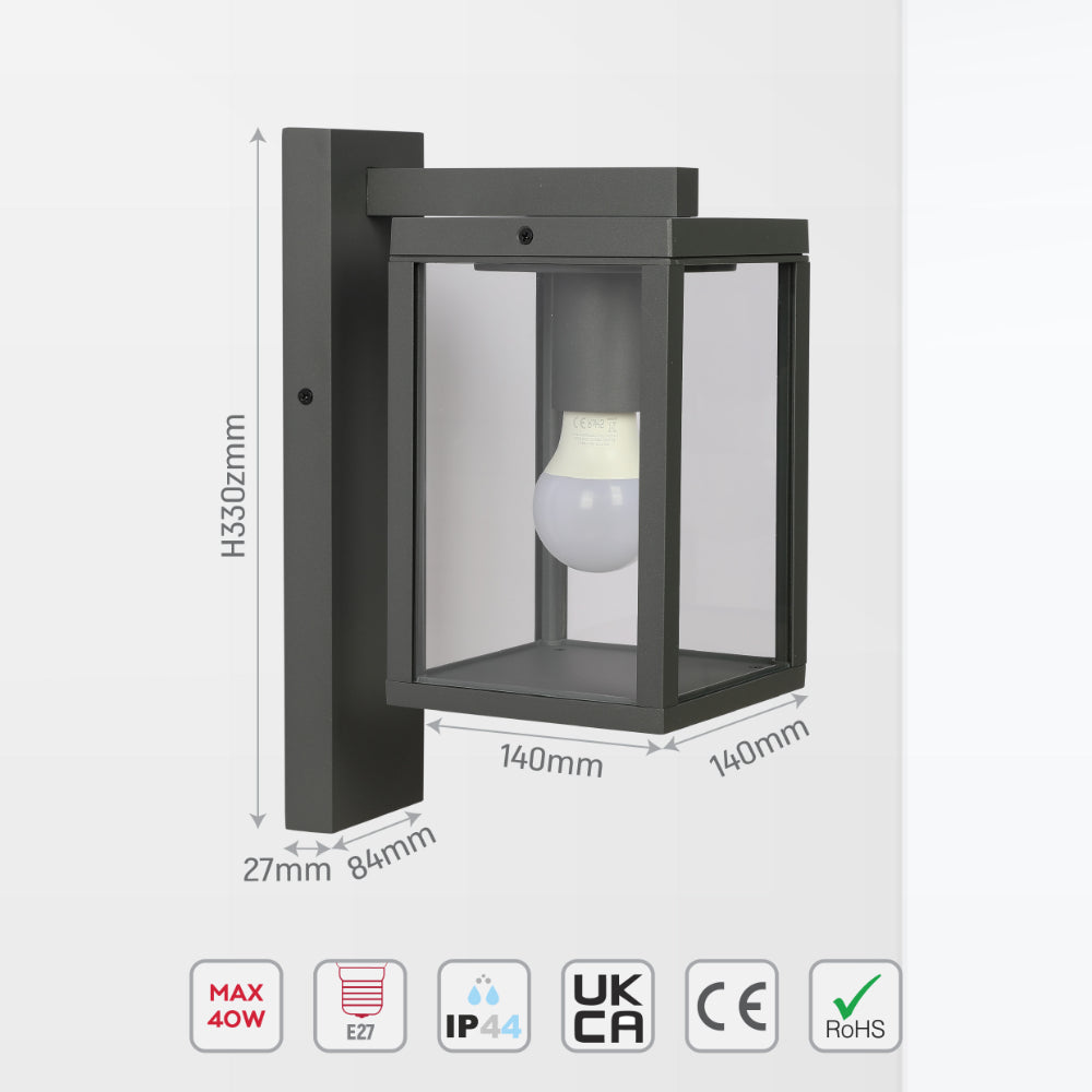 Lámpara de pared exterior estilo rústico, perfecta para iluminar entradas o patios, fabricada en gris oscuro y diseñada para uso E27.