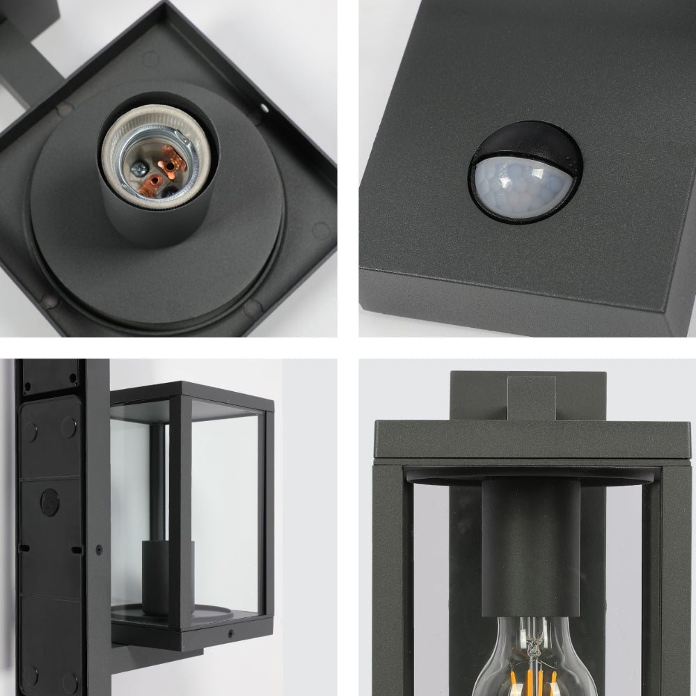 Lámpara de pared exterior en gris oscuro, ideal para patios en estilo contemporáneo, aportando un toque elegante y funcional.