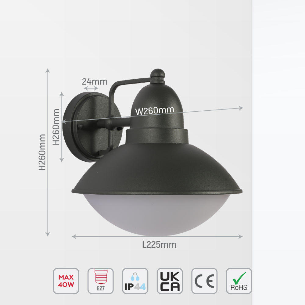 Lámpara de pared exterior tipo farol, ideal para jardines con estilo moderno, fabricada en gris oscuro y con base E27.