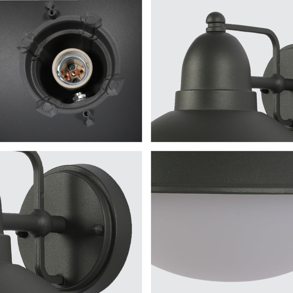 Lámpara de pared exterior en gris oscuro, ideal para patios y jardines con estilo moderno y contemporáneo.