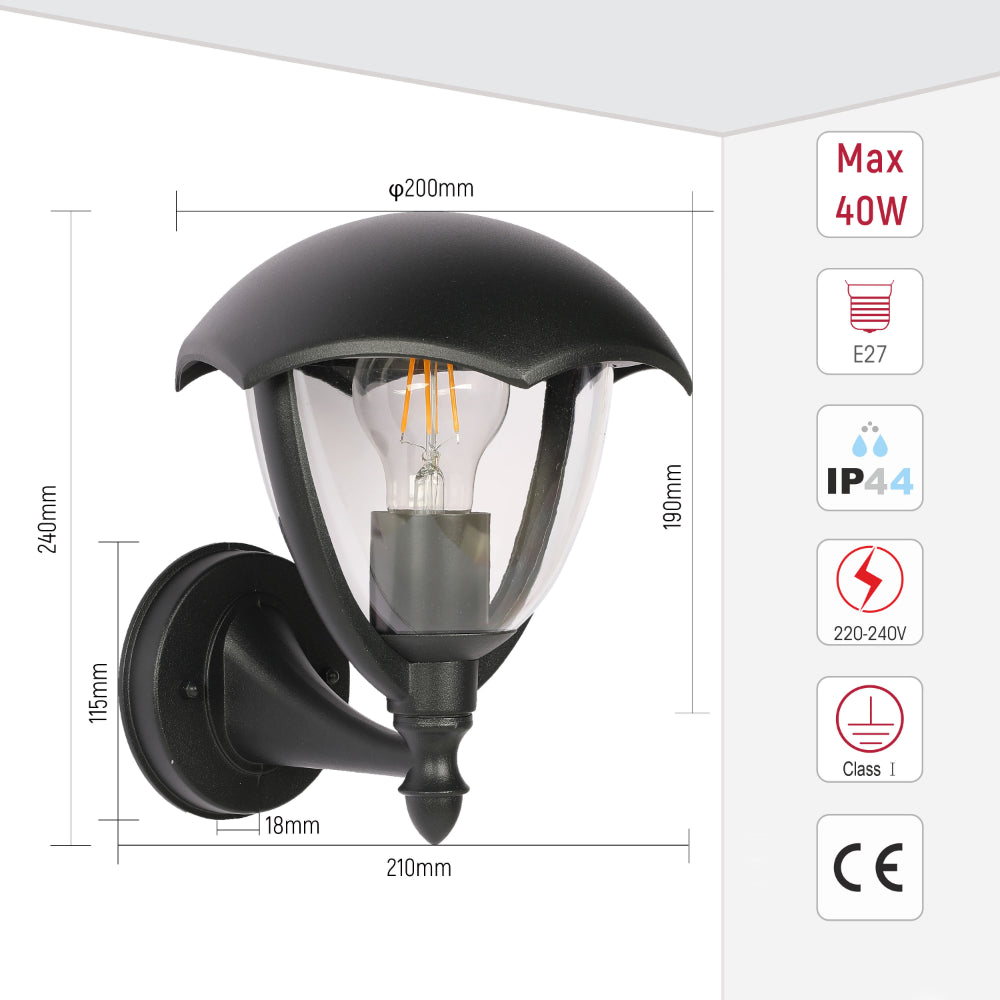 Lámpara de pared exterior estilo rústico, ideal para jardines o patios. Perfecta para iluminar espacios al aire libre con elegancia.