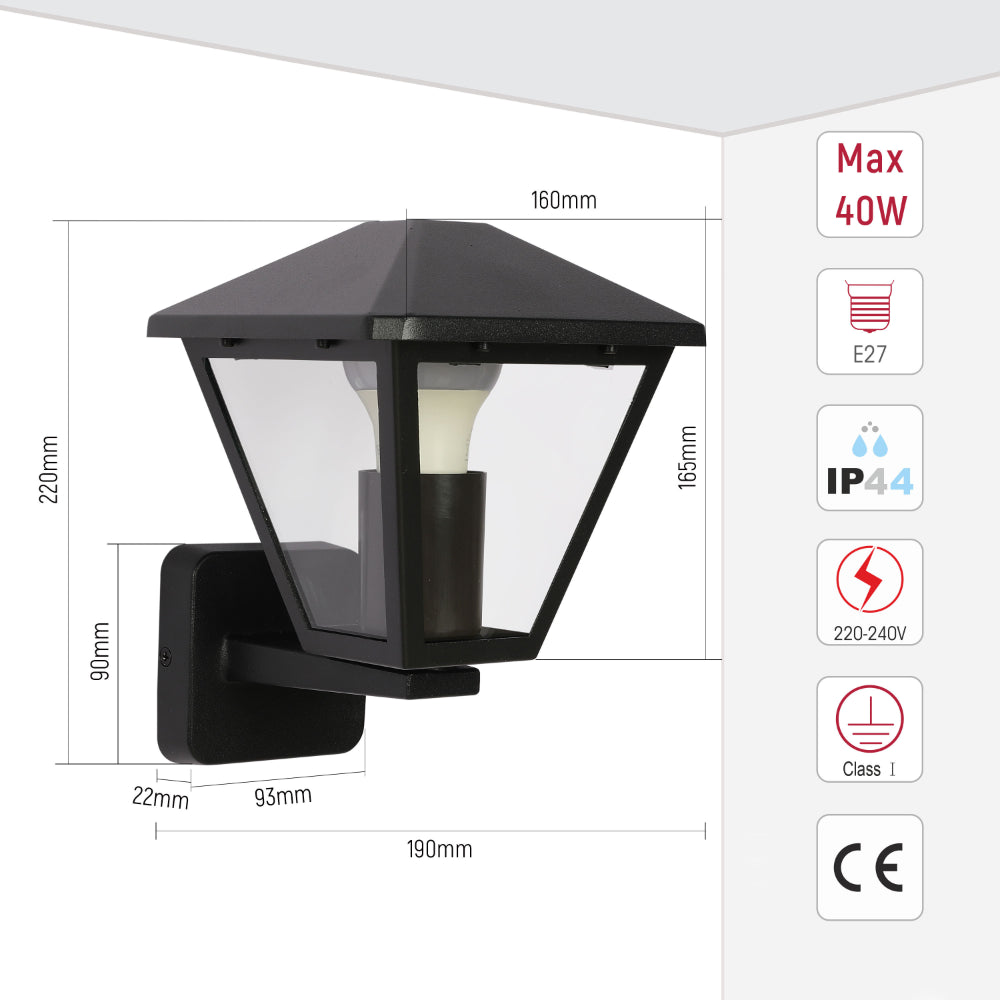 Lámpara de pared para exteriores con diseño elegante, ideal para patios o jardines en estilo contemporáneo.