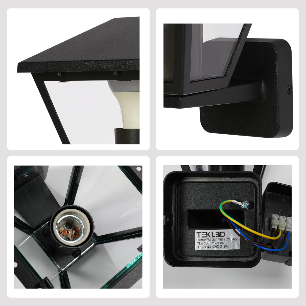 Luz de pared para exteriores, linterna de diseño contemporáneo, ideal para patios o jardines con estilo moderno.