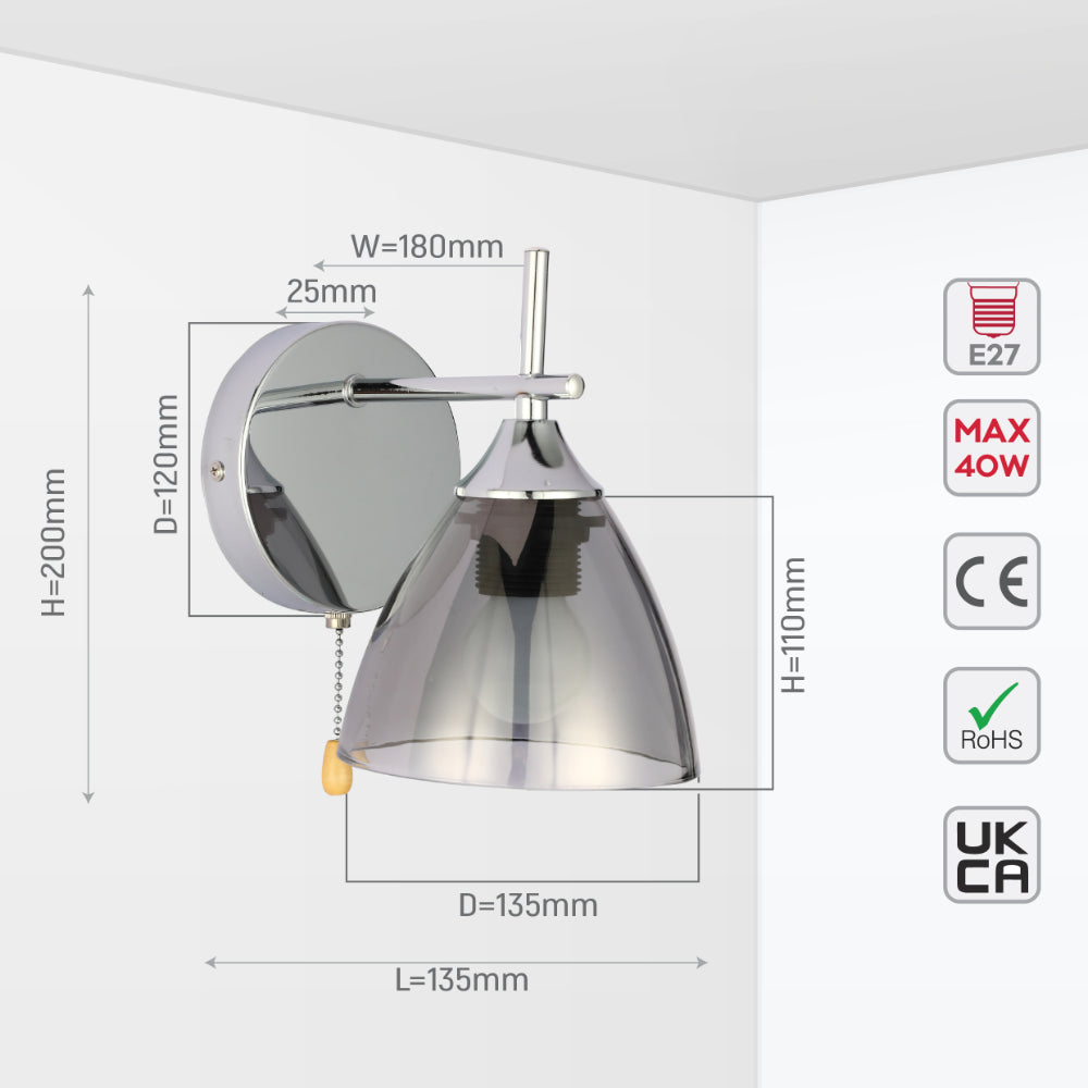 Aplique de pared de vidrio en forma de cono con acabado dorado, ideal para habitaciones modernas y acogedoras.