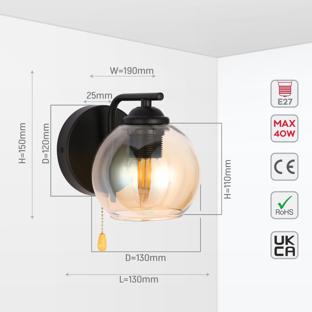 Lámpara de pared en forma de L con pantalla de vidrio ámbar, perfecta para espacios modernos y acogedores. Ideal para salones o pasillos.