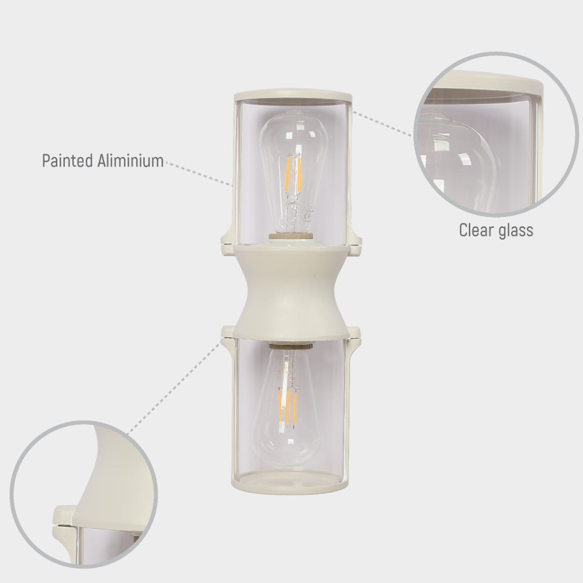 Luz de pared vintage blanca, ideal para exteriores, estilo clásico, perfecta para patios o jardines decorados.