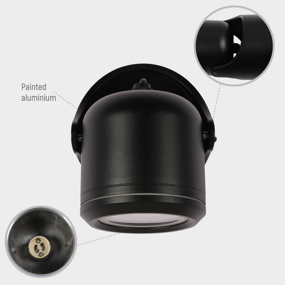 Luz de pared exterior ajustable, ideal para jardines modernos, fabricada en material resistente y diseño elegante con foco GU10.