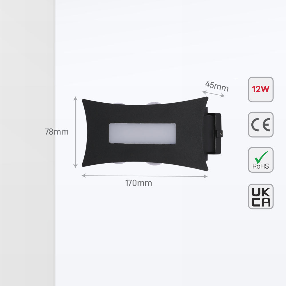 Luz de pared LED moderna en negro, ideal para espacios contemporáneos, ofreciendo iluminación ascendente y descendente elegante.