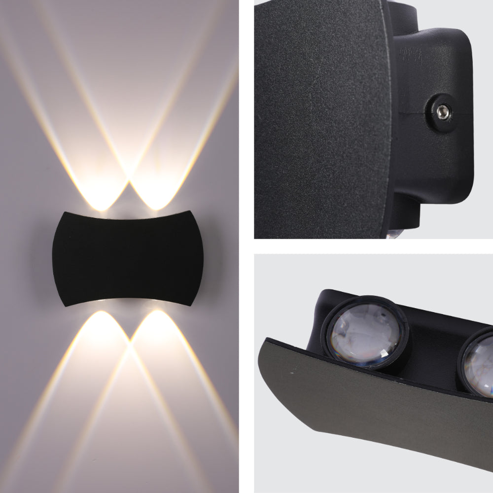Luz de pared LED moderna, ideal para exteriores, con diseño minimalista, perfecta para dar iluminación en jardines o patios.